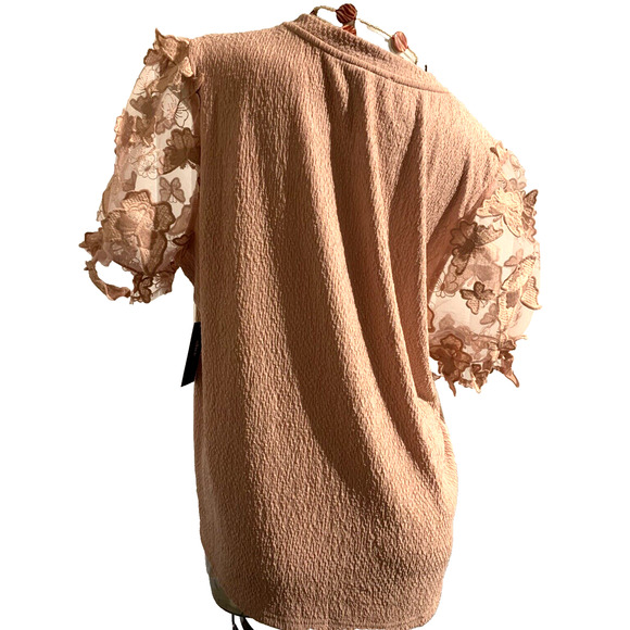 NWT Aliceblue Crepe Pink Butterfly Sheer Short Sleeve Top in Size 18 20 1X - Picture 9 of 10